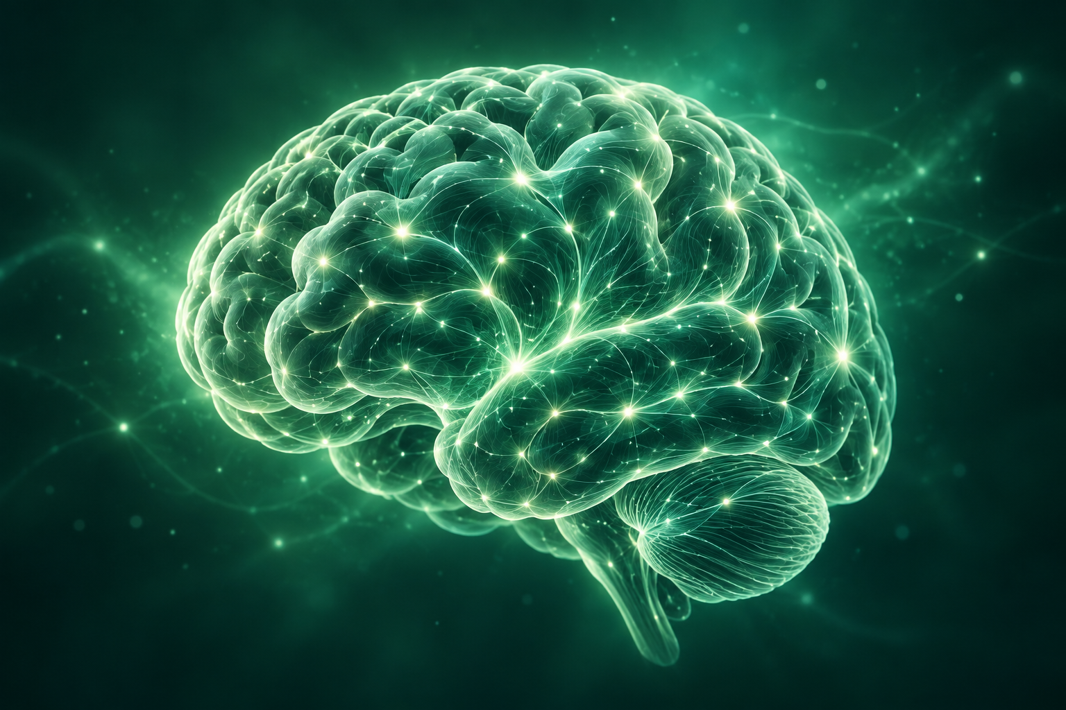 Human brain with illuminated neural connections
